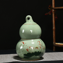 Gothic kiln creative tea pot ceramic gourd sealed jar large green tea black tea Puer loose tea storage tank gift box