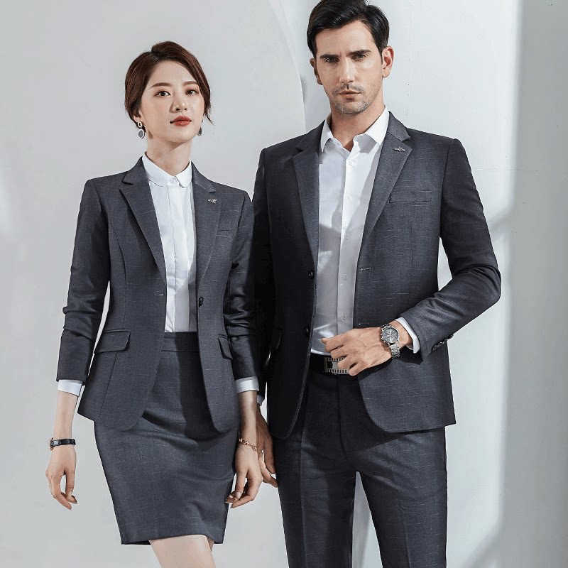 Men's and women's work clothes suits high-end autumn and winter new work clothes with the same gray dark pattern suit jacket business