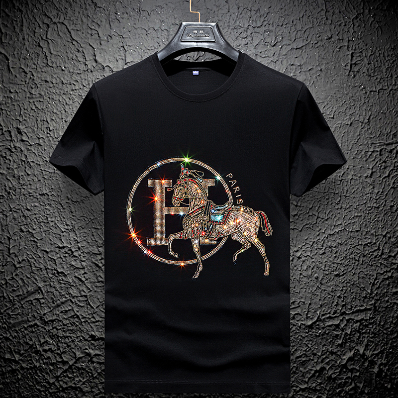 Luxury T-Shirt 2025 Classy Silk Love Horse Men's Accessible Luxury Hot Diamond Trendy Brand Ice Silk Short-Sleeved Big-Name Men's T-Shirt