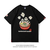 PANDAEAST summer new mens T-shirt cartoon panda round collar pure cotton short sleeve female creative black half sleeve