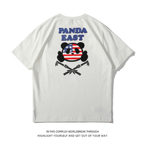 Embroidered cartoon panda shop racing motorcycle PANDAEAST Tide brand mens T-shirt Casual Male and female students short sleeve New