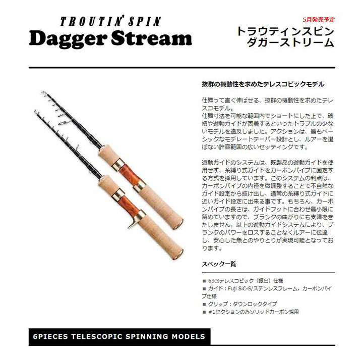 日本smith源流小溪可攜式振出槍柄dagger Stream螺旋伸縮竿tec50ul