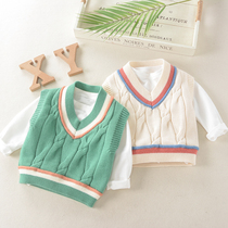 2021 Spring and Autumn Wearing Foreign Boys and Girls Vests V Collar Baby Knitted Wool Vest 3 Years Old Children Sweater