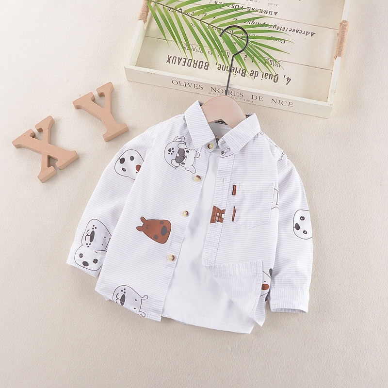 2021 autumn boys cotton shirt children Korean cartoon print shirt children Baby Baby foreign pie top