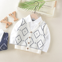 Boys sweater cardigan fake two children spring and autumn clothes New shirt collar 2021 baby baby sweater top