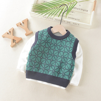 Boys baby sweater vest cotton T-shirt set Spring and Autumn New Children Baby shoulder base shirt two-piece set