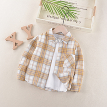 Boys shirt long sleeve 2021 Spring and Autumn new cotton childrens plaid shirt foreign boy baby coat