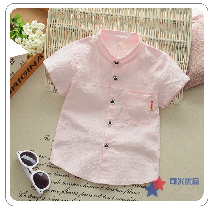 Trẻ em đứng cổ áo sơ mi trắng mùa hè ngắn tay cotton và linen boy áo sơ mi mỏng bé mùa hè Hàn Quốc phiên bản của chiếc áo mới