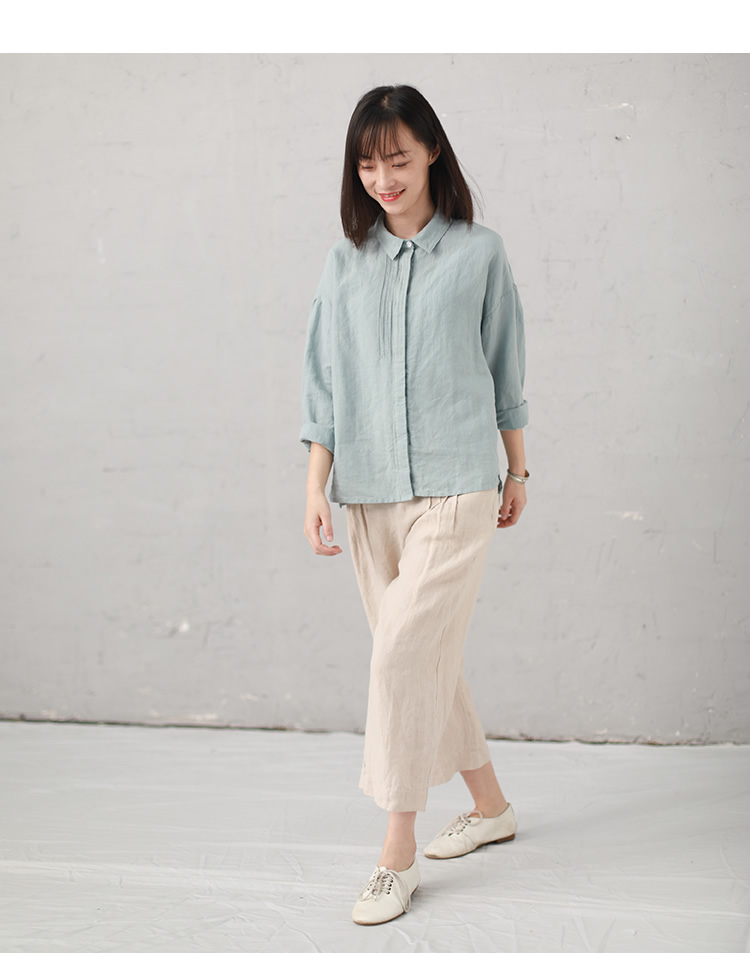 Cotton Xu 2019 xuân hè mới tươi mới văn học áo sơ mi nữ rộng rãi áo sơ mi dài tay ramie nữ M9601 - Áo sơ mi các kiểu áo sơ mi họa tiết nữ đẹp