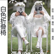New lovers Brigade Photo Wedding Dress Photography Themed Props White Folded Chairs Indoor Landscape Photo Magazine