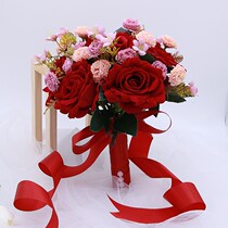 Wedding emulation hand held a flower wedding dress collar certificate Write a real bridesmaid prop Decorative Red Rose Photo Bouquet Fake Flowers