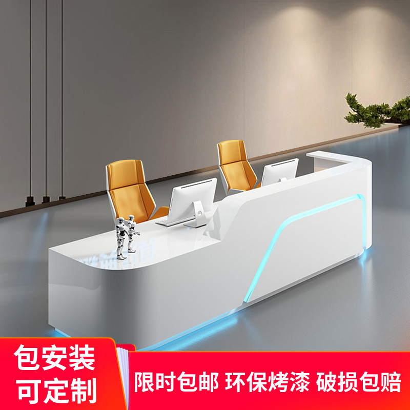Company Roast Lacquer Front Desk Reception Desk Brief Modern Desk Arched Beauty Salon Collection Silver Counter Hotel Bar Customize