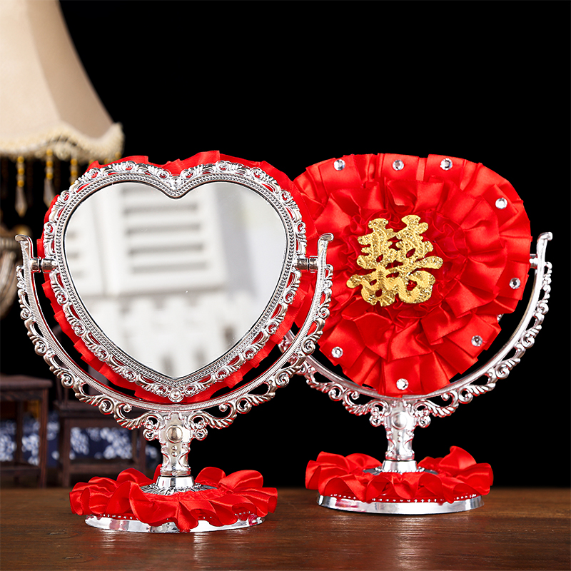 Bride makeup mirror wedding accessories dowry wedding red mirror a pair of high-grade European style small wedding dowry