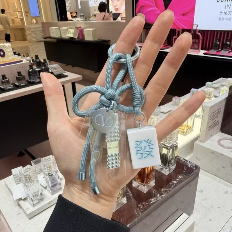 Domestic Exclusive Valentino Good Luck Blue Keychain Chinese Knot Limited Edition Mahjong Phone Chain Pendant Accessory