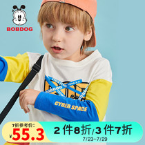 Babu bean childrens clothing flagship store Boys long-sleeved t-shirt 2021 spring and autumn new childrens stitching base top tide