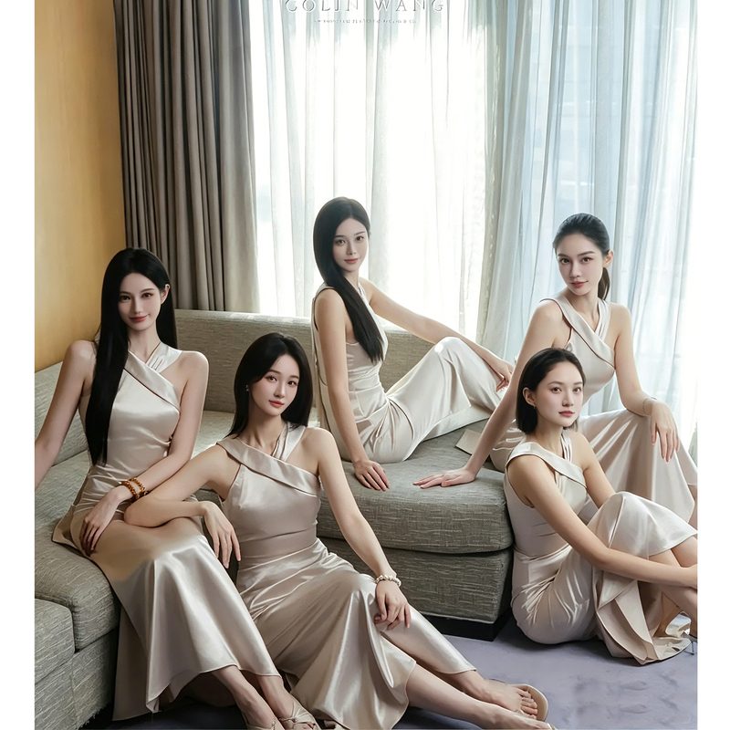 Joyful Orange【Honey Shine】New Style Champagne-Colored Bridesmaid Dresses for Sisters, Summer Satin Sister Group Dresses Are Absolutely Stunning