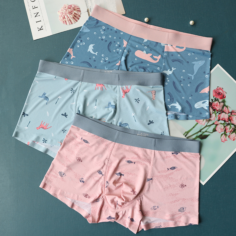 3 Dress Air Vents Mesh Cartoon Unscratched Men's Underwear Four-corner Pants Ice Silk Summer Thin men's four-corner shorts