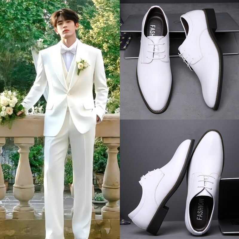Zhang Linghe's Same Style Groom Wedding Shoes, Men's British Style for Wedding Photos, White Leather Shoes, White Suit Shoes Zhang Linghe's Same Style Groom Wedding Shoes, Men's British Style for Wedding Photos, White Leather Shoes, White Suit Shoes