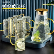 High temperature resistant cold water kettle hammer grain glass cup with handle water cup tea cup family drink water cup suit home tea set