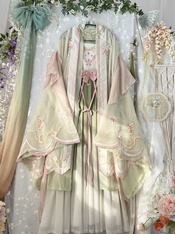 Original Hanfu by Mi Xian Ji: New Style Hezi Skirt with Double-Layered Large Sleeves and Embroidered Hezi Skirt for Women in Summer