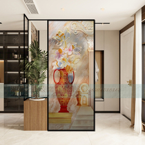 Custom-made tempered safety glass carved Chinese style colored glaze clip silk clip silk lotus relief vase art glass entrance