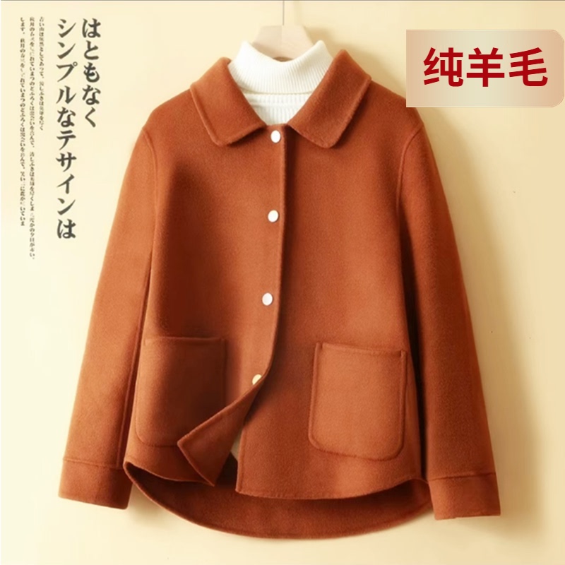 100% Pure Wool Double-Sided Cashmere Women's Coat, Short Loose Fit with Brass Buttons, Petite Women's Woolen Jacket for Autumn and Winter