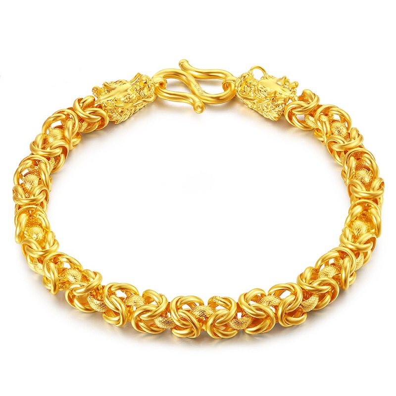 Young's Popular Laos Sand Gold Jewelry, Bold Retro Smooth Dragon Head Bracelet for Men, Copper Gold-Plated Hand Jewelry