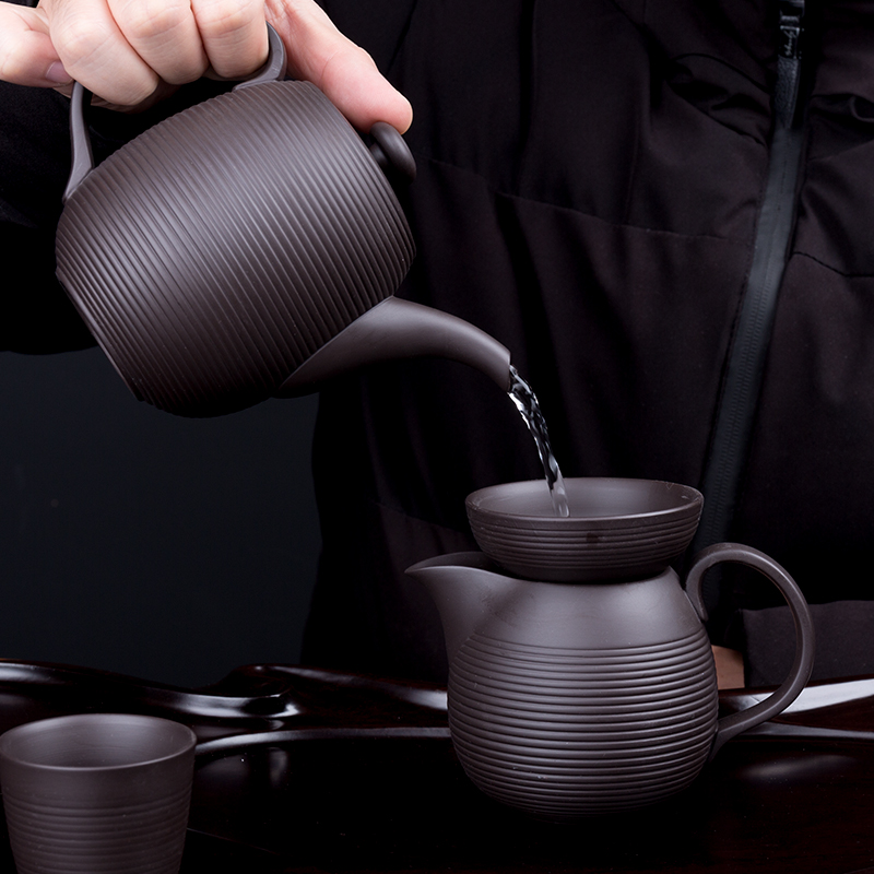 Household violet arenaceous kung fu tea set tea way of a complete set of tea cups and cups of purple clay teapot contracted with gift boxes