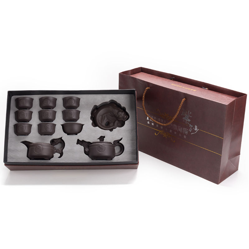 A complete set of violet arenaceous kung fu tea set with gift boxes of household teapot tea tea tea ware fair keller cup