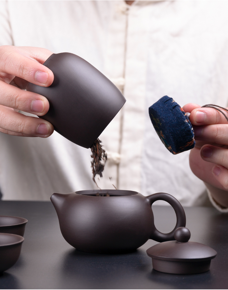 Violet arenaceous a pot of travel tea set four cups of kung fu tea art crack cup mesh portable package Japanese tea taking