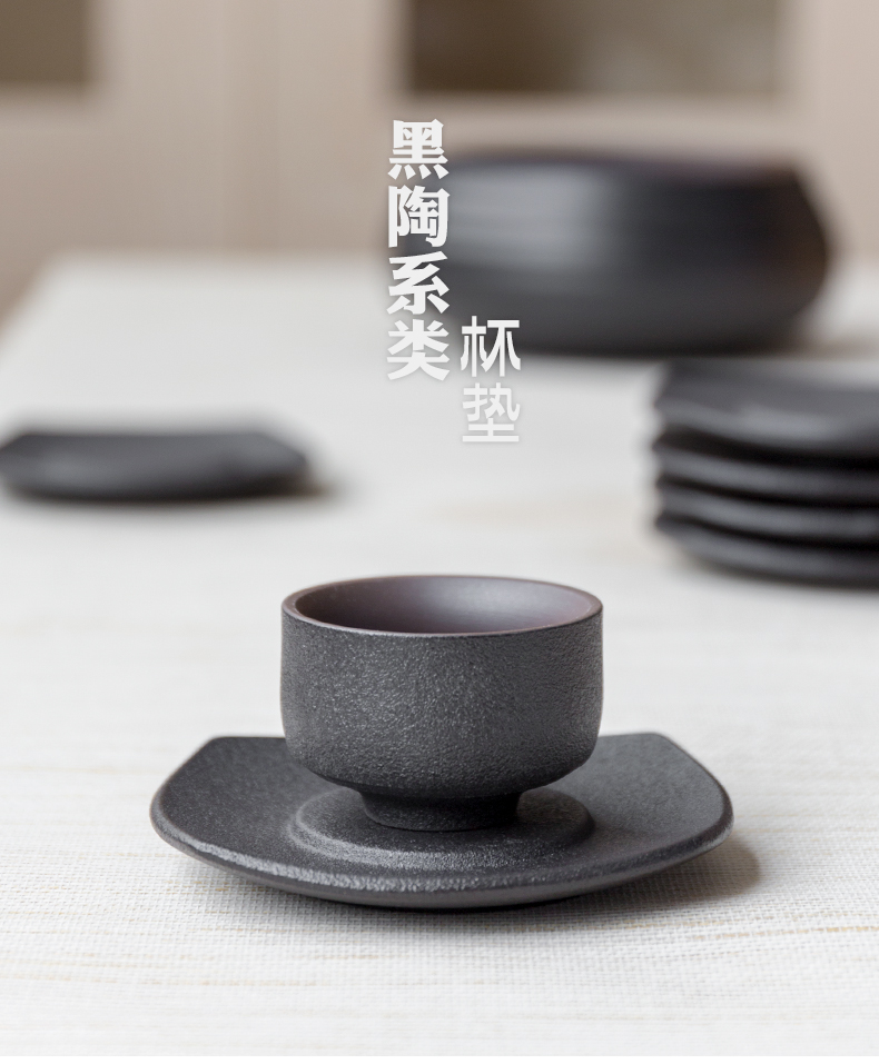 Black pottery tea cup mat heat ceramic kung fu tea tea bowl household cup hot Japanese single mat