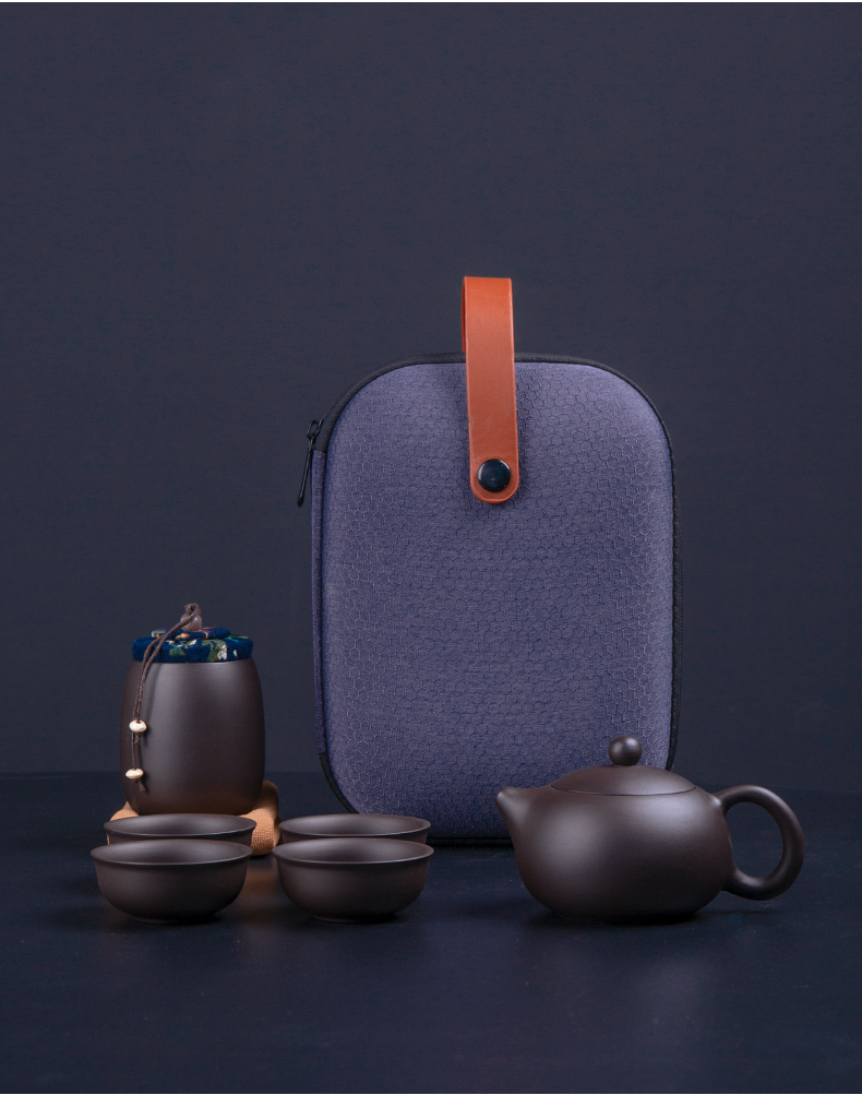 Violet arenaceous a pot of travel tea set four cups of kung fu tea art crack cup mesh portable package Japanese tea taking