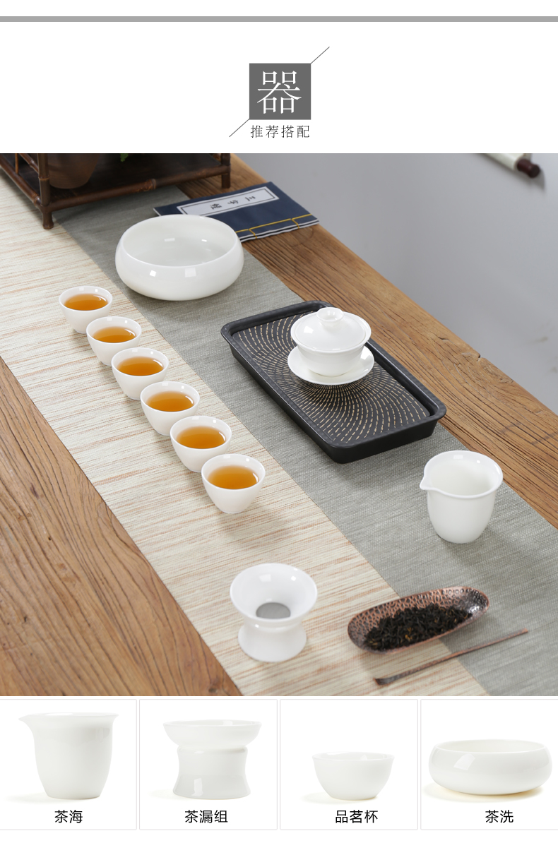 Household dehua white porcelain tea tureen only three bowls of ceramic cups to kung fu tea set white porcelain tea sea interface. A cup of tea