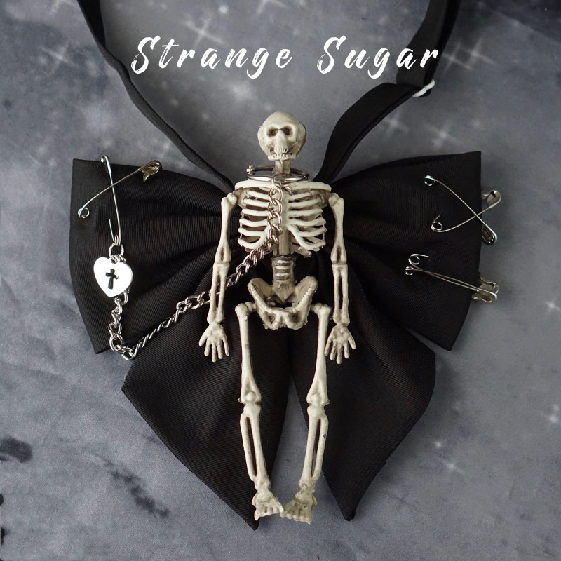 Weird Sugar Accessories Collection: Original Handmade Bad Girl JK Big Feather Bow Tie Skull Dark Halloween Skeleton