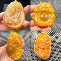 Natural Yellow Dragon Jade Chicken Oil Yellow Mountain Flowing Water Seed Stock Dragon Plate Pendant Handlebar Play Pendant Yunnan Special Produce Jade Fidelity