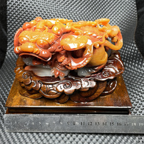 Huanglong jade ji xue hong overlord brave ornaments Yunnan Jade Fidelity natural ore Burnin Up wood base