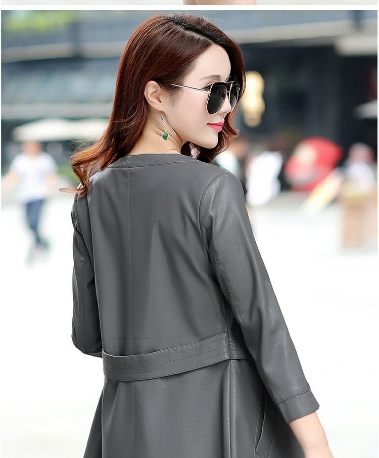 Mùa thu đông 2018 phiên bản mới của Hàn Quốc của áo khoác da nữ đứng cổ áo Slim size lớn Hained leather nữ dài phần áo gió thủy triều áo da thật