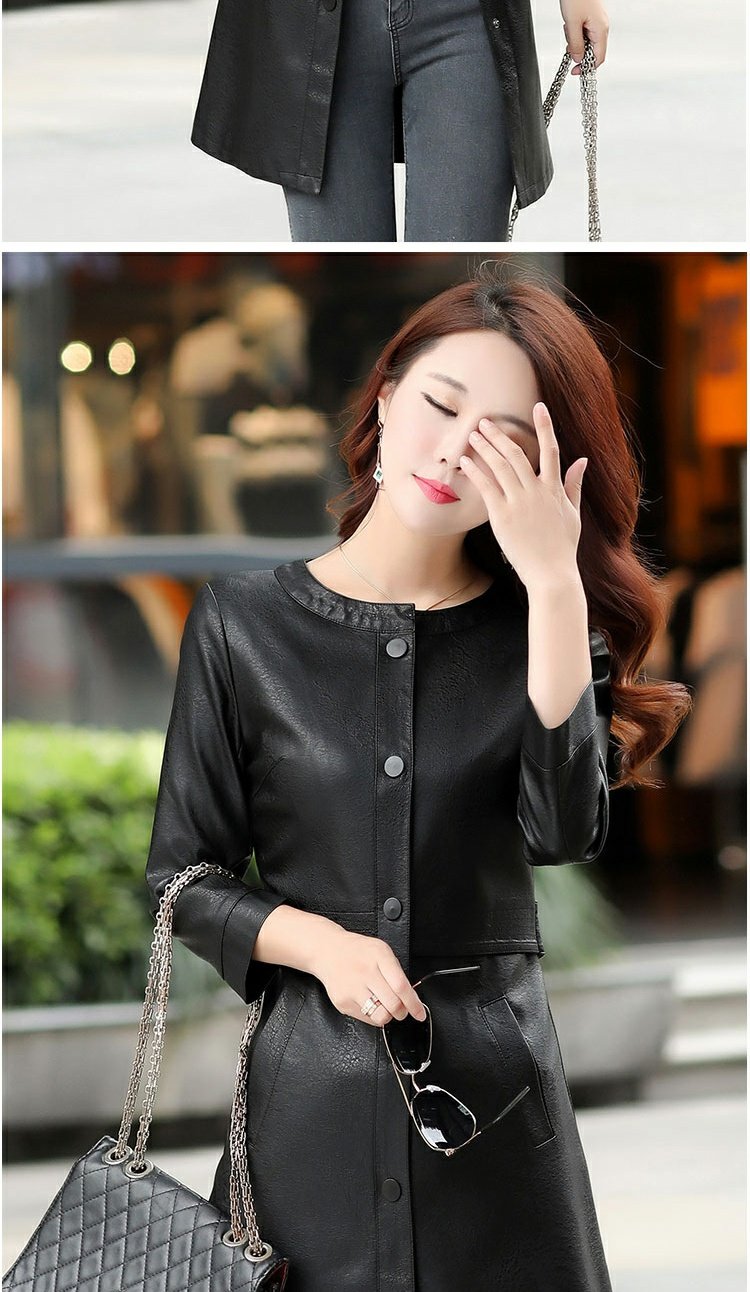 Mùa thu đông 2018 phiên bản mới của Hàn Quốc của áo khoác da nữ đứng cổ áo Slim size lớn Hained leather nữ dài phần áo gió thủy triều áo da thật