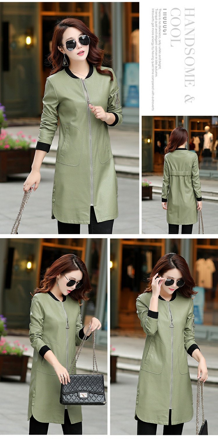 Mùa thu đông 2018 mới Áo khoác da nữ Hained phần dài size lớn cộng với áo khoác cotton nữ mỏng manh áo da lộn