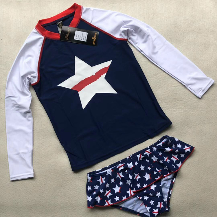 export european and american women's cute star swimsuit sunscreen radiation proof long sleeve top skirt pendant triangle suit