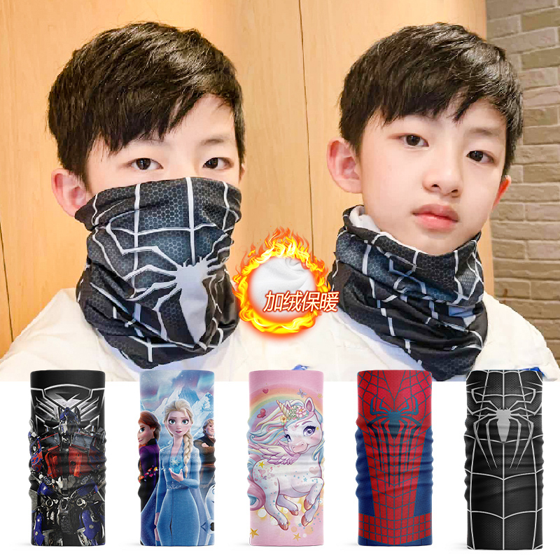 Winter Children's Magic Headscarf with Fleece Mask and Neck Warmer, Spider-Man Design for Boys and Girls, Sports Windproof and Warm Face Scarf