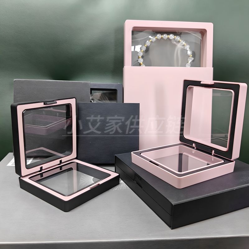 Black and Pink Pe Floating Box Jewelry Storage Box, Transparent Anti-Oxidation Necklace and Jewelry Display Box for Wearing Nail Pieces