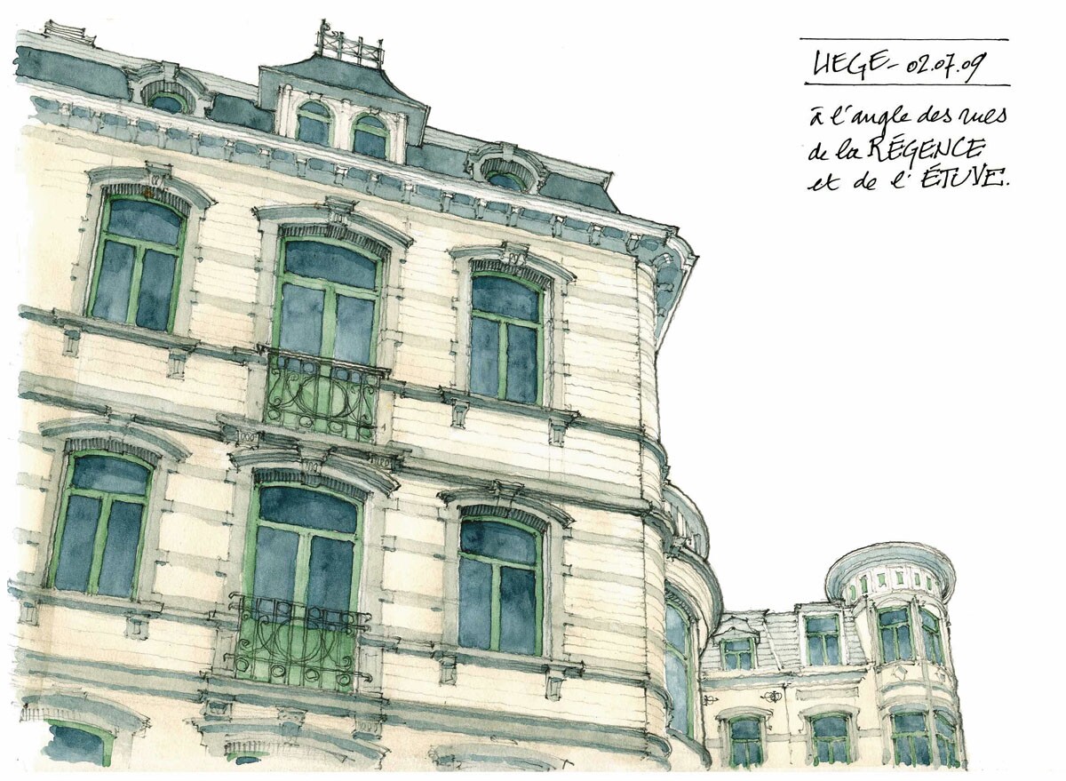 S002 1000 foreign hand - drawn pen water powder architectural painting library