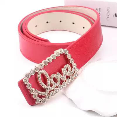 Rhinestone love decoration simple Joker fashion wide belt ladies red and white belt denim pants smooth buckle