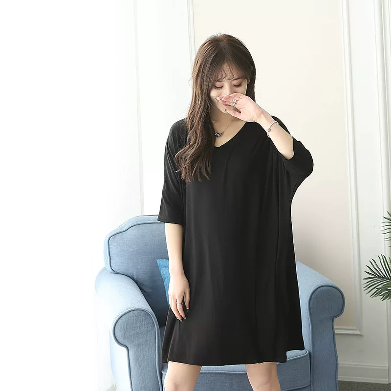 Plus fat plus size modal bộ đồ ngủ ngắn tay phụ nữ 200 kg béo m phụ nữ mang thai bộ đồ ngủ mỏng phần phục vụ tại nhà mùa hè - Giải trí mặc / Mum mặc