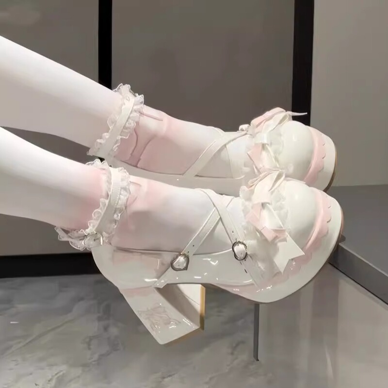 Sweet Berry Bubble Original Lolita High Heels Women's Chunky Heel Lo Shoes Cute Sweet Lolita Mary Jane Leather Shoes