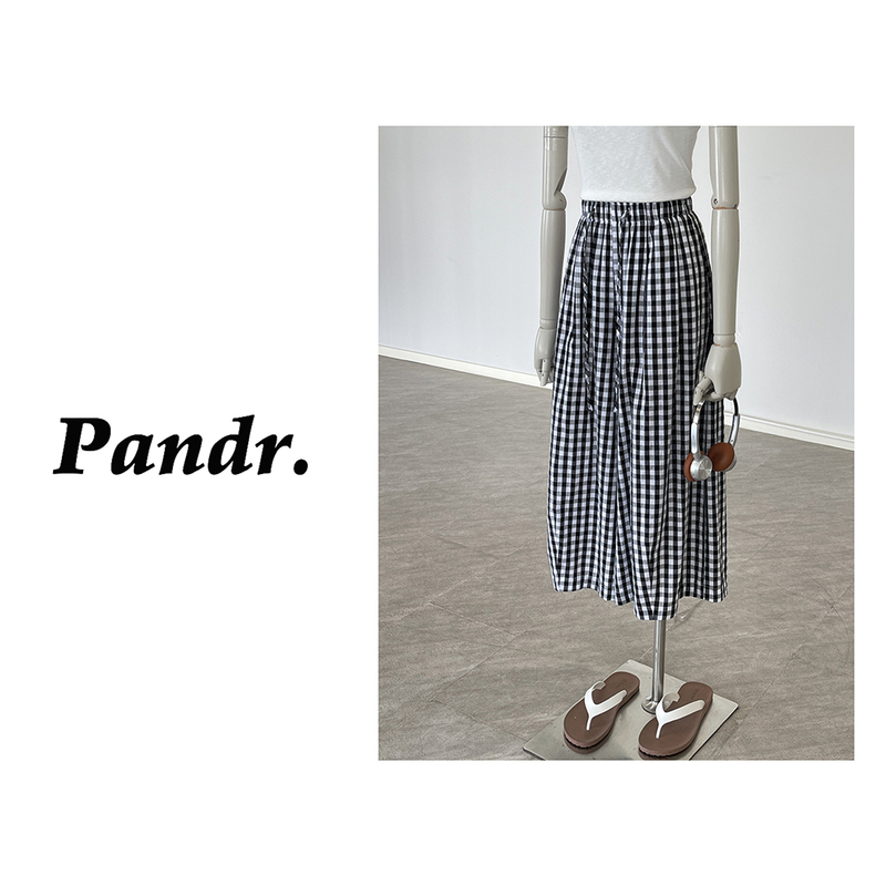 Pandr Japanese-Style Ins Retro Color-Block Plaid Wide-Leg Pants for Women, Summer Simple Lazy Loose Casual Cropped Skirt Pants