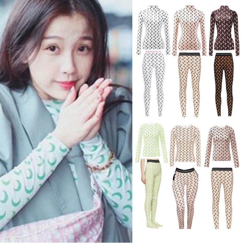 Marine Moon Print Thin Slimming Stretch Ice Silk Tight-Fitting Sports Yoga Pants for Women, Outerwear Leggings, Trendy Summer