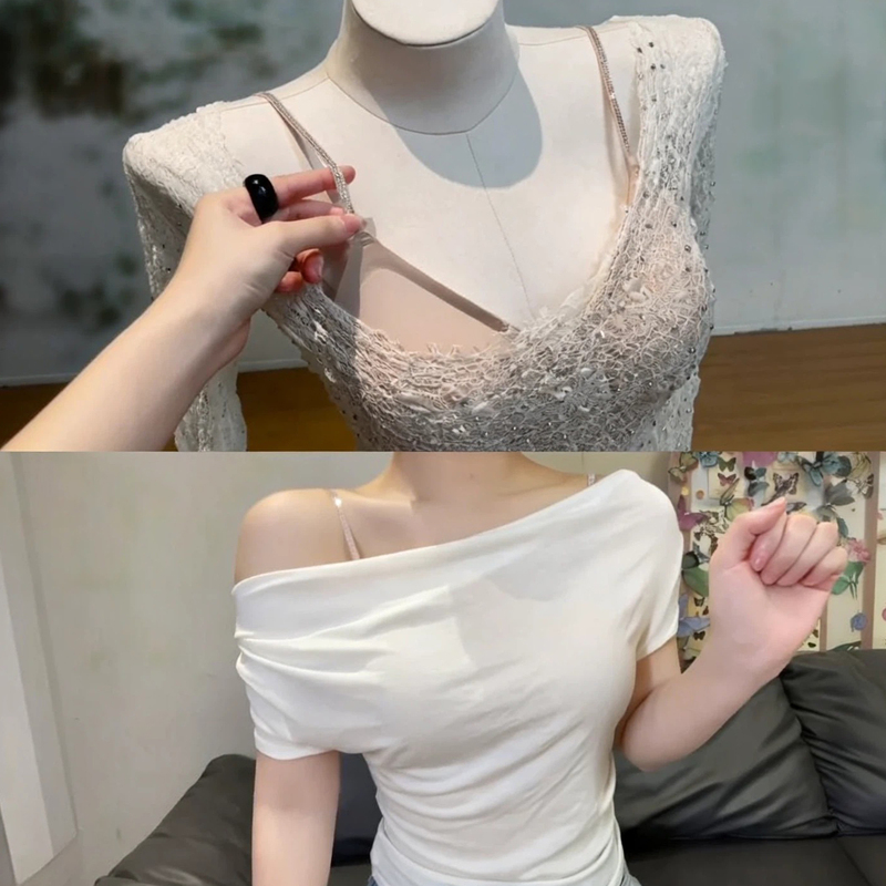 Pure Desire One-Shoulder Rhinestone Strap Can Be Worn as Outerwear, Women's Small Bust Push-Up Bra That Enhances Cleavage, Seamless Beautiful Back Inner Bra