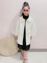 Korea Baoers new winter style Korean style girls medium and large childrens lantern sleeves small fragrance style pearl woolen quilted coat